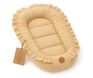 Baby nest babynest for Newborns with Carrying Handle 90 x 50 cm - Portable Baby nest for Bed Children Cuddle nest Cocoon for Boys and Girls Beige Muslin B