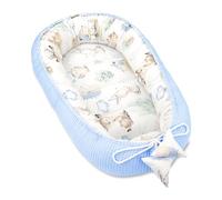 Baby Nest Pod Bassinet Lounger - 90x50 cm Sleep Pod Newborn 0-36 Months Portable Co Sleeper Travel Furniture Cozy Snuggle Breathable Cotton Wafel Animals Blue