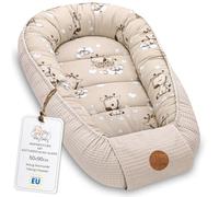 Baby Nest Pod Bassinet Lounger - 90x50 cm Sleep Pod Newborn 0-36 Months Portable Co Sleeper Travel Furniture Cozy Snuggle Breathable Cotton Wafel Giraffes