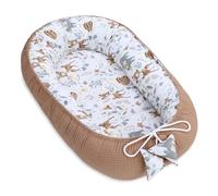 Baby Nest Pod Bassinet Lounger - 90x50 cm Sleep Pod Newborn 0-36 Months Portable Co Sleeper Travel Furniture Cozy Snuggle Breathable Cotton Wafel Deer Brown