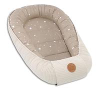 Baby Nest Pod Bassinet Lounger - 90x50 cm Sleep Pod Newborn 0-36 Months Portable Co Sleeper Travel Furniture Cozy Snuggle Breathable Cotton Wafel Beige with white stars