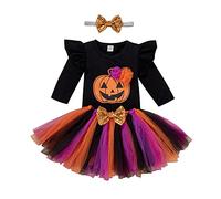 Baby Newborn Girls First Outfit Long Sleeve Romper+Tulle Tutu Skrit+Headband 3Pcs Clothes Set Birthday Cake Smash Photo Shoot Black Pumpkin 6-9 Months