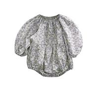 Baby Newborn Infant Girls Floral Romper Long Sleeve Flowers Bodysuit Clothes Pleated Smocked Bubble Sleeve Ruffle Rompers Outfit One-Piece Ruched Jumpsuit (Purple, 0-6 Months)