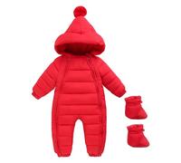 Baby Newborn Snowsuit Onesie Footie Romper Winter Thick Down Jumpsuit Infant Coat for Girls Boys Red with Shoes 12-18 Months