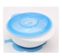 Baby Non-Slip Ear Suction Wall Bowl Baby Sucker Bowl with Lid Training Bowl Baby Cutlery Blue