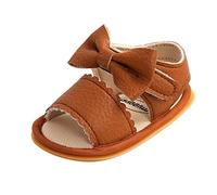 Baby Non Slip Shoes Cute Toddlers Sandals Solid Colour Soft Sole Sandals Open Toe Leather Sandal Bow Strap Shoes Comfort First Walking Shoe with Rubber Sole Lightweight Slip On Shoe Brown