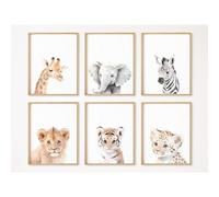 Baby Nursery Wall Art Safari Animal Canvas Prints Jungle Boho Wall Art Decor Baby Boy Posters Pictures Nursery Safari Animal Painting for Bedroom 12x16 Inch Unframed Set of 6