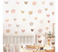 Baby Nursery Wall Stickers Colorful Flowers Wall Decals Pastel Hearts Wall Art Stickers Kids Girls Bedroom Decor Peel and Stick Pink Daisy Floral Wall Decal for Children Room Nursery Living Room Decor