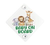 Baby On Board Car Sign, Safari Jungle Animals, 15 x 15 cm, Car Window Safety Sign, Polite Driver Notice, Kids Car Accessories