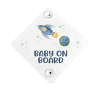 Baby On Board Car Sign, Space Rocket Design, 15 x 15 cm, Car Window Safety Sign, Polite Driver Notice, Kids Car Accessories