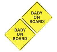 Baby On Board Sign for Car - 2 Pack, 5" x 5" - Child on Board car Sign, Ideal Baby On Board Sticker for Cars - Bright Yellow and See-Through When Reversing - Perfect for Babys, Kid, Toddler