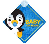 Baby on Board Sign for Car - Baby Penguin Design, Cute Animal Theme with Strong Suction Cup | QG Ltd
