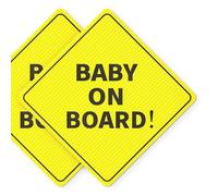 Baby On Board Sign for Car - Ideal Stickers - 2 Pack, 5" by 5" - Bright Yellow and See-Through When Reversing - Best Safety Signs - Non-Magnetic Sticker - Durable and Strong Adhesive