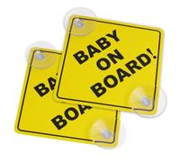 Baby On Board Sign for Car, Pack of 2 Baby on Board Car Warning Signs with Suction Cups 5 x 5 Inches Reusable Durable Visible Sticker for Window Cling for Toddler, Kid, Child