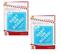 Baby on Board Sign Twin Pack, Safety Warning for Other Drivers, Blue or Pink, 5x5 inches in size, Strong Suction Cup for Mounting