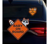 Baby on Board Sticker for Cars, Nouiroy 2PCS Raccoon Pattern Kids on Board Strong Reflective Cute Baby in Car Decals and Stickers Baby Caution Car Window Bumper Sign Auto Vinyl Sticker, Orange