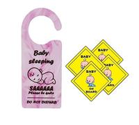 Baby on Board Vinyl Decal Stickers Car Bumpers, Windows & More - 4 Pack - 1x Baby Do Not Disturb Sign Door Hanger