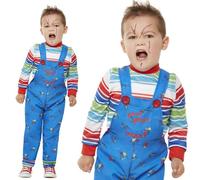 Smiffys Chucky Costume in Blue for Kids, Dungarees and Top, Officially Licensed, Iconic Blue Dungarees and Striped Top, Ideal for Halloween and Matching Family Fancy Dress