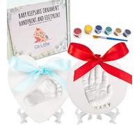 Baby Ornament Keepsake Kit (CIRCLE & HEART) Clay Handprint and Footprint Casting for Newborn - Best New Mom Gift and Shower Gift - Hand Imprint Mold - Foot Impression for Girls & Boys Print - 2 Easels