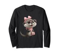 Baby Otter Kawaii Character Pink Leopard Glasses Portrait Long Sleeve T-Shirt