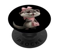 Baby Otter Kawaii Character Pink Leopard Glasses Portrait PopSockets Adhesive PopGrip
