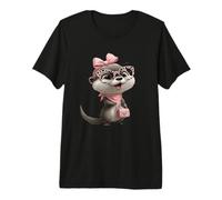 Baby Otter Kawaii Character Pink Leopard Glasses Portrait Premium T-Shirt