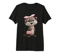 Baby Otter Kawaii Character Pink Leopard Glasses Portrait Premium T-Shirt
