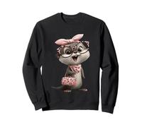 Baby Otter Kawaii Character Pink Leopard Glasses Portrait Sweatshirt