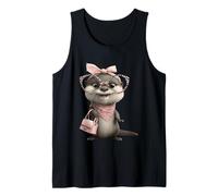 Baby Otter Kawaii Character Pink Leopard Glasses Portrait Tank Top