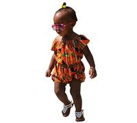 Baby Outfits Shoulder Infant Jumpsuit Style 6M-4Y Ankara Romper Toddler Off Girls Traditional Girls Romper&Jumpsuit African Clothes for Babies (Orange, 2-3 Years)