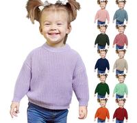 Baby Oversized Knitted Jumper Boys Girls Chunky Knit Sweater Pullover Long Sleeve Warm Jumpers Casual Crew Neck Sweaters Solid Color Knitted Sweatshirt Tops Kids Autumn Winter Knitwear Clothes