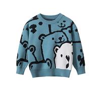Baby Oversized Knitted Jumper Cartoon Polar Bear Graphic Pullover Girls Boys Sweater Crew Neck Long Sleeve Knitwear Top Soft Unisex Toddler First Birthday Gift Cotton Clothes Warm Outwear Blue