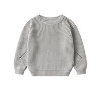 Baby Oversized Knitted Jumper Girls Boys Winter Ribbed Knit Sweater Chunky Pullover Long Sleeve Knitwear Top Soft Unisex Toddler Baby Clothes Autumn Outwear Aged 1-6 Years Grey