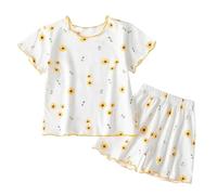 Baby Pajamas Set js, Girl Short Sleeve Sn g Fit Sleepwear 2pcs Ruffl Trim Cute Sleepwear for Kids Toddler (Yellow, 6-12 Months)