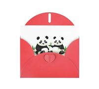 Baby panda eating bamboo Print Greeting Card Set with Blank Interior - Red Pearl Paper Birthday, Wedding Cards for Party Invitations