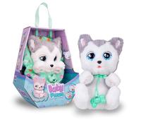 BABY PAWS Sleeping Puppies Husky Interactive Plush Puppy With Sounds Opens And Closes Eyes Includes Swaddle Bag Gift For Kids Age 3 Years and Up, 19 cm, Berry