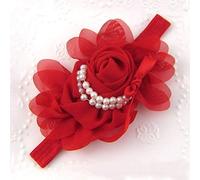 Baby Pearl Sting Flower Hair Accessories Newborn Infant Toddler Baby Girl Hairband (Red)