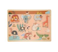 Baby Peg Puzzle Board Toy Wooden Zoo Animal Patterns Preschool Learning Puzzle Toy for Toddlers Enhanced Recognition Hand Eye Coordination Improve Learning Ability Beech Material