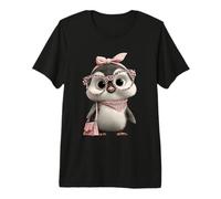Baby Penguin Kawaii Character Pink Leopard Glasses Portrait Premium T-Shirt