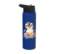 Baby Penguin with Flowers Cute Penguins Lake Bird Daughter Stainless Steel Insulated Water Bottle