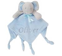 Baby Personalised Sensory Elephant Comforter Blanket Soft Snuggly Animal Design (Blue Knotted Elephant)