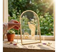 Baby & Pet Keepsake Frame, Tabletop Double Glass Brass Frame for Pressed Flowers,Baby Hand and Footprint Kit,Arched Floating Artwork Display Frames with Locket Closure for Photo,Picture (S(4x6in))