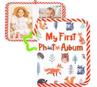Baby Photo Album Soft Book with Hook and Mirror, Babys First Photo Album Hold 17 6x4 Photos Present, My First Photo Albums for Family Newborns, Baby Memory Books Gift