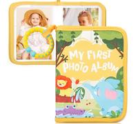 Baby Photo Album, Soft Cloth Infant Photo Book Holds 17 6inch Photos,Lion Toddler Memory Book with Safety Mirror,My First Year Photos Album for Family Newborns Toddlers Baby Shower