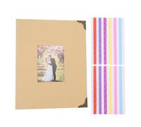 Baby Photo Album with Front Window, DIY Scrapbook Baby Keepsake Book, Thick Black Pages, Elegant Design Photo Album for Baby Memories (Khaki)