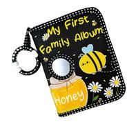 Baby Photo Albums - Soft Cloth Scrapbook Mom Must Haves for Expecting | Sturdy and Comfortable Design,Bee Print Book with Safe Mirror, Mom Should Haves for Kids, Toddler Birthday Memory, 7.3x5.5in