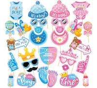 Baby Photo Booth Props Gender Reveal Party Boy or Girl Birthday Shower, Baby Shower Gender Prediction Decor, He or She Photography Backdrop for Gender Reveal Baby Party Supplies