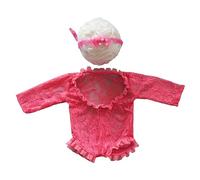 Baby Photo Clothing Princess Lace Jumpsuit Bow Headband Half/Long Sleeved Romper Newborn Shower Party Decor Posing Props Newborn Photography Outfit Lace Baby Jumpsuit