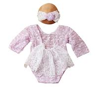 Baby Photo Clothing Princess Lace Jumpsuit & Bowknot Headband Long Sleeve Romper Newborns Shower Party Elegant One-Piece