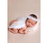 Baby Photography Props Angel Wings and Halo Set, White and Pink Feather Wings, Newborn Photo Accessories (White)